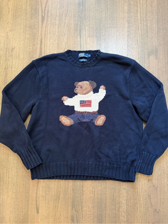 Ralph Lauren Sweaters - Vintage Polo by Ralph Lauren Bear Sweater-Hand Knit-Size XXL-Navy